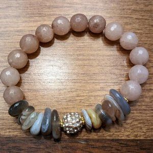 New Gorgeous 10mm Botswana Agate Stretch Bracelet Natural Gemstone Pave Ball!